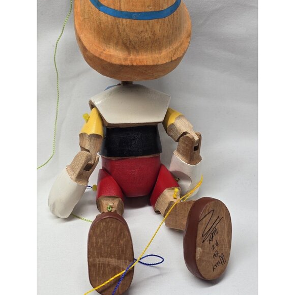Pinocchio wooden doll Hand Carved and Painted With Puppet Strings 7" Tall-Signed - Picture 11 of 15